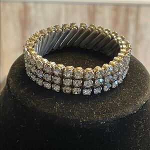 Vintage Stretchy Light Blue Rhinestone Bracelet Silver-Tone, 1950s